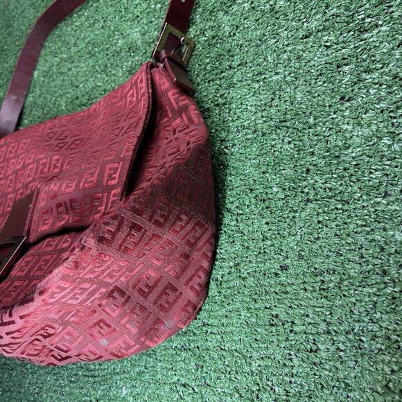 FENDI Mamma Zucchino Baguette Red Shoulder Bag Vintage Authentic Monogram Purse - Picture 11 of 13